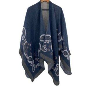 Western Paisley Knit Poncho Shrug Sweater